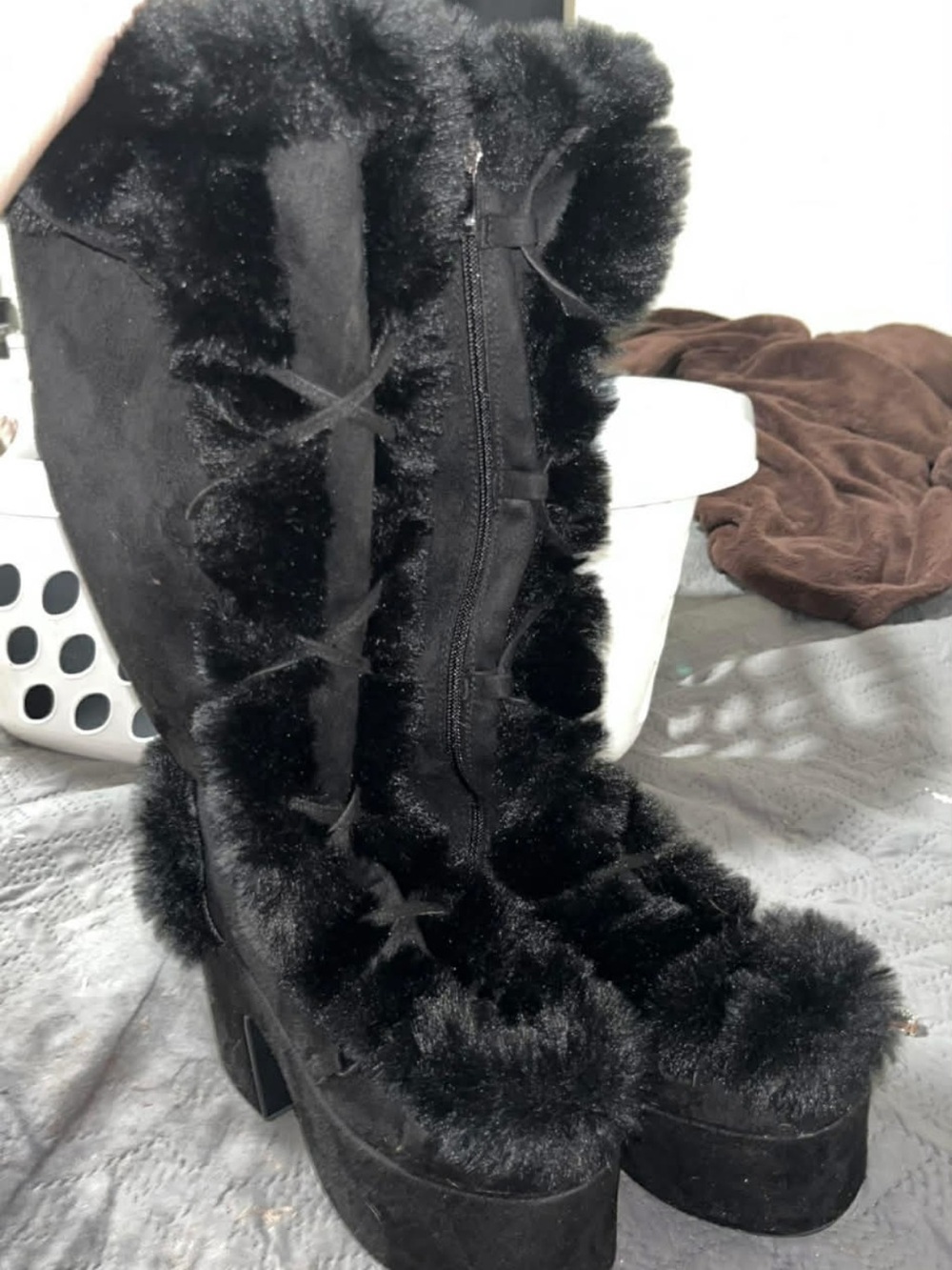 Women's Black Faux Fur Platform Boots